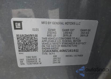 2021 GMC Acadia Awd Sle from USA, damaged, VIN 1GKKNRL46MZ161911